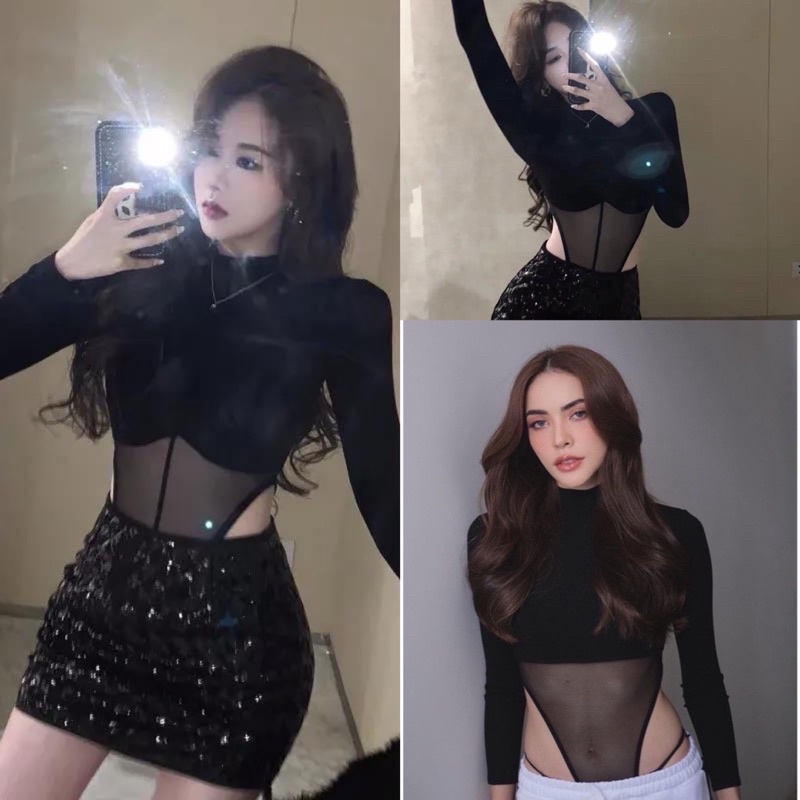 mnv_shopพร้อมส่ง Bodysuit ชาล๊อตบอดี้สูทแขนยาวแต่งชีทูครื่งตัว บอกเลยว่าแช่บมากกกยกความปังให้ตัวนี้เลยค่าใส่เข้ารูปสุด