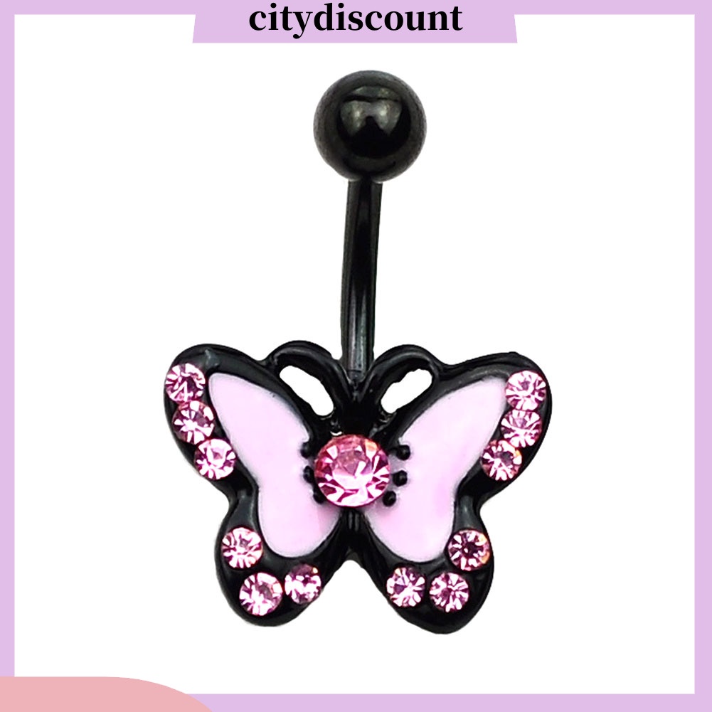 <citydiscount> จิวแหวนเจาะร่างกายสะดือรูปผีเสื้อประดับเพชรพลอยเทียมสําหรับผู้หญิง