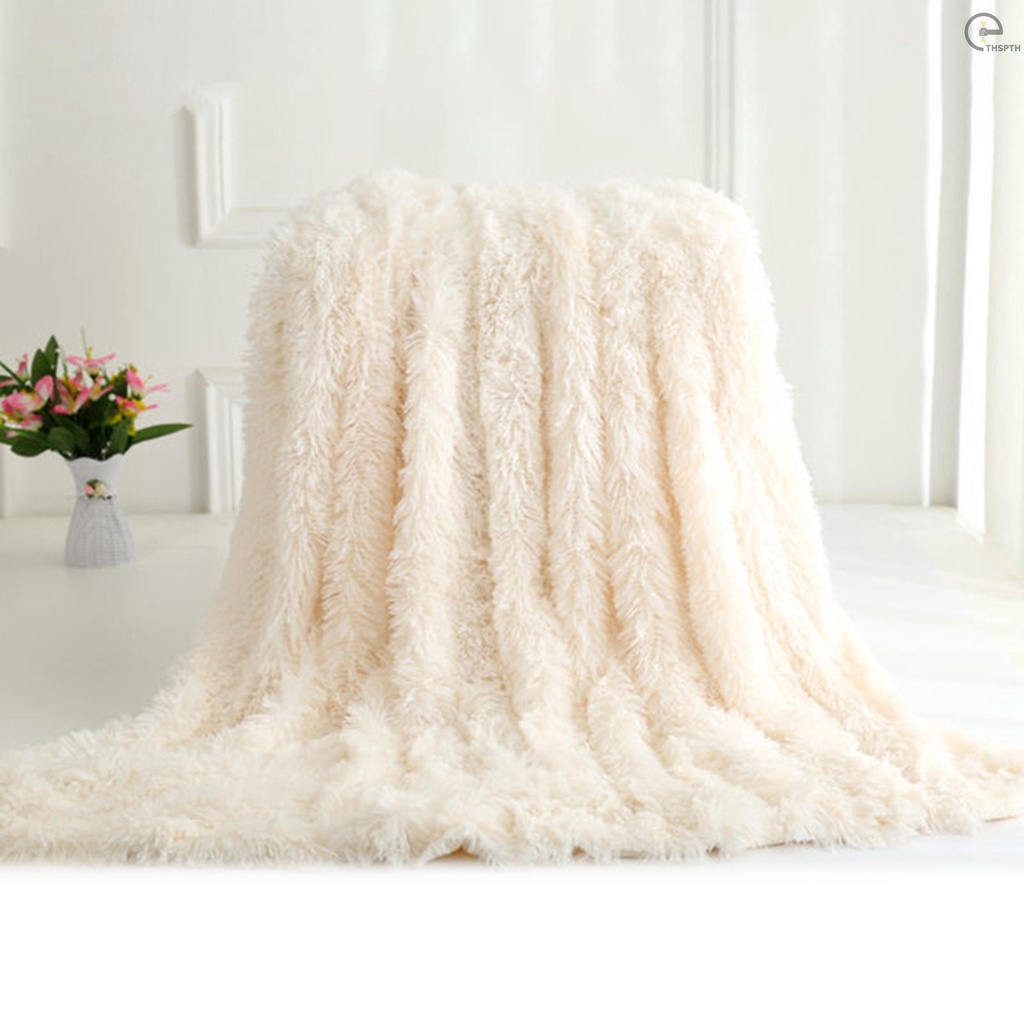 [T&H] Long Fur Throw Blanket Super Soft Long Shaggy Faux Fur Lightweight Warm Cozy Plush Fluffy Deco