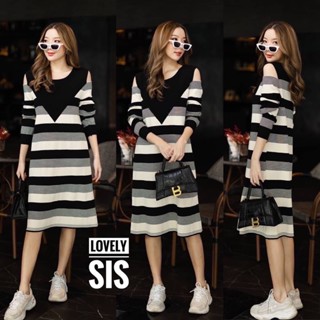 🌈🌿🌺🌼🌸🧡🤎🇰🇷Cotton Stripe OFS Long Sleeve Dress