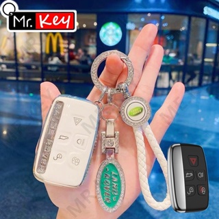 【Mr.Key】เคสกุญแจรถยนต์ Tpu หนัง สีขาว พร้อมสายคล้อง สําหรับ Land Rover Range Rover Sport Discovery 3 4 Elander 2 Evoque