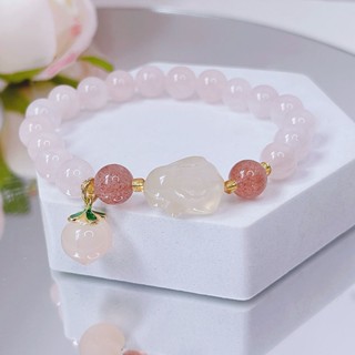 MINDO สร้อยข้อมือ หินสีนำโชค สีชมพูโรสควอตซ์ AGATE หินอาเกต สีพาลเทล กำไลหินแท้ หินแห่งความรักและโรแมนติก [พร้อมส่ง]