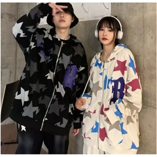 Suikone เสื้อแจ็คเก็ตผู้ชายมีฮู้ด คู่ Hoodie ดาวพิมพ์คาร์เสื้ออเมริกันวินเทจสบาย ๆ ฮู้ดท็อปส์ซู
