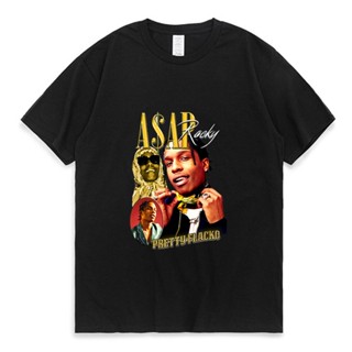 เสื้อสีขาว ซัมเมอร์คอตตอนเสื้อยืดผู้ชายฮิปฮอปแร็ปเปอร์ Asap Rocky เสื้อยืดผู้ชายผู้หญิงถนนฮาราจูกุเสื้อยืดวินเทจกราฟิกพิ