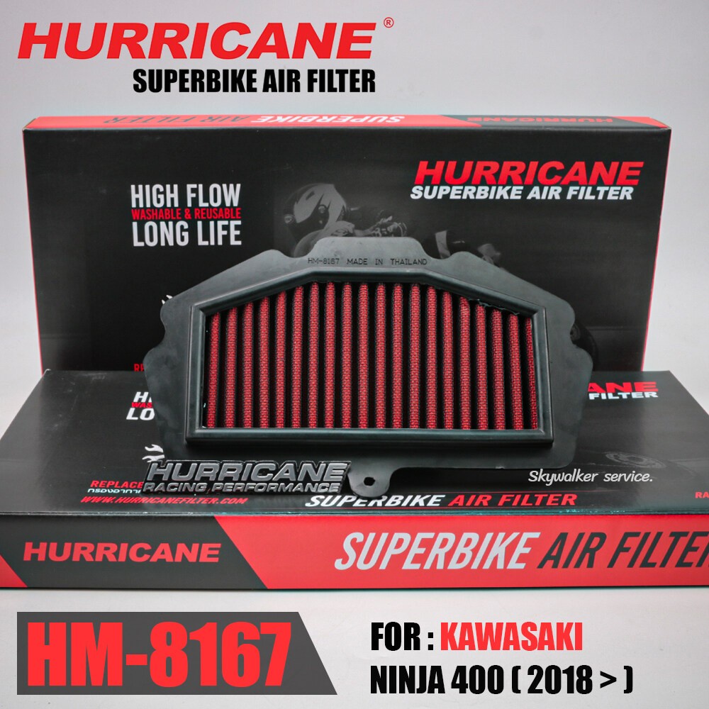 [SP6HJ4 ลด 65.-] กรองอากาศ แต่ง ยี่ห้อ Hurricane สำหรับรุ่น KAWASAKI NINJA 400 ((ทำความสะอาดได้))