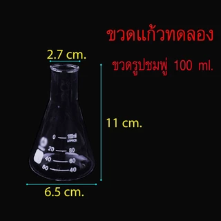 ขวดรูปชมพู่ ขวดแก้วทดลอง ขนาด 100, 500,1000, 2000 ml อุปกรณ์ห้องทดลอง
