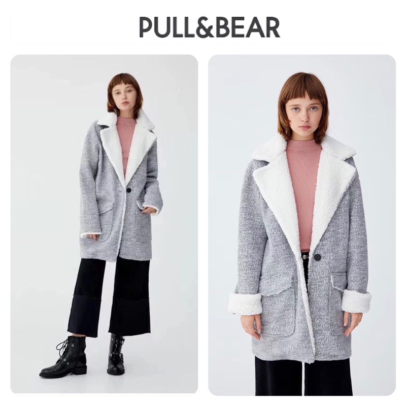 โค้ทกันหนาว เสื้อโค้ทผู้หญิง โค้ทKnitting  Overcoat โค้ทสีเทาอ่อน แบรนด์ 🌟  PULL&BEAR  🌟 แท้💯%  โค้ทอุ่นๆ (WY864）