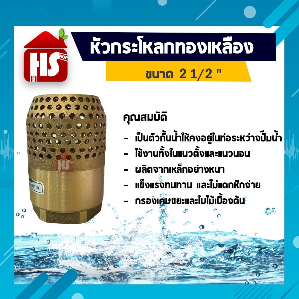 ฟุตวาล์วทองเหลือง ฟุตวาล์ว หัวกระโหลกดูดน้ำทองเหลือง ขนาด 21/2 นิ้ว – โปรปัง