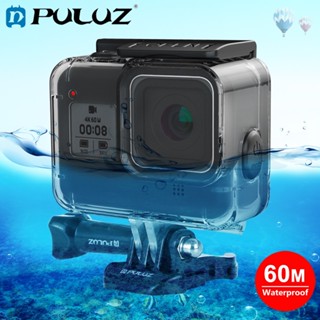 Puluz เคสกล้องดําน้ําลึก 60 ม. กันน้ํา พร้อมปุ่มนิ่ม สีดํา สําหรับ GoPro HERO8