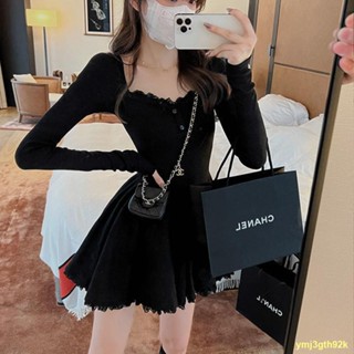 พร้อมส่ง #🔥Pure Desire เดรสลูกไม้ฟูฟ่องผู้หญิงแขนยาวจีบกระโปรงทรงเอ