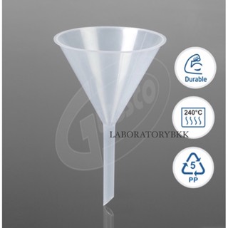 กรวยพลาสติก funnel PP Lab grade ปลอดภัยต่อการบริโภค ทำจาก Polypropylene ยี่ห้อ Glassco สินค้านำเข้าคุณภาพพรีเมี่ยม ทนทาน