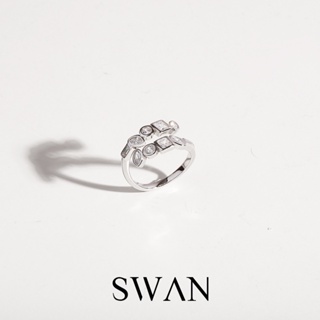 SWAN - Stone Bezel Ring แหวนเงินแท้ แหวนฝังรอบ ฝังเพชรคิวบิกเซอร์โคเนีย cubic zirconia