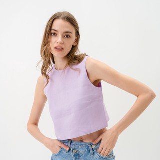 SUUBE Lala cropped top - Light violet เสื้อครอปแขนกุด กระดุมหลัง ผ้าลินินแท้100% ใช้ผ้า2ชั้น