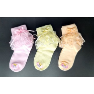 ถุงเท้าลูกไม้เด็ก5-7ปี มีสีชมพู เหลือง ส้ม ขายคู่ละ40บาท