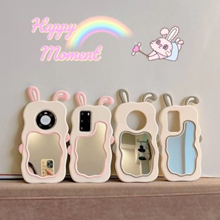 Cartoon เคส For OPPO Reno8Z Reno7Z 5G Reno10 Reno9 Reno8 Reno7 Reno6 Reno5 Pro กระต่าย กระจกแต่งหน้า เคสมือถือ Mirror Long Ears Rabbit Soft Silicone Case