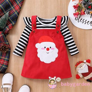 Babygarden-0-24 เดือน ชุดรอมเปอร์ แขนยาว คอกลม ลายทาง แต่งระบาย ลายซานตาคลอส สําหรับเด็กผู้หญิง