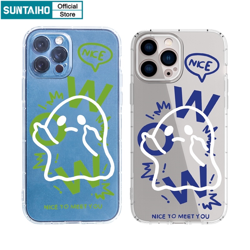Suntaiho เคสโทรศัพท์มือถือแบบนิ่ม ใส กันกระแทก ลายตัวอักษร สีฟ้า สําหรับ iPhone 14 11 12 13 Pro 11Pro MAX X XR XS MAX 6 6s 7 8 Plusshockpro
