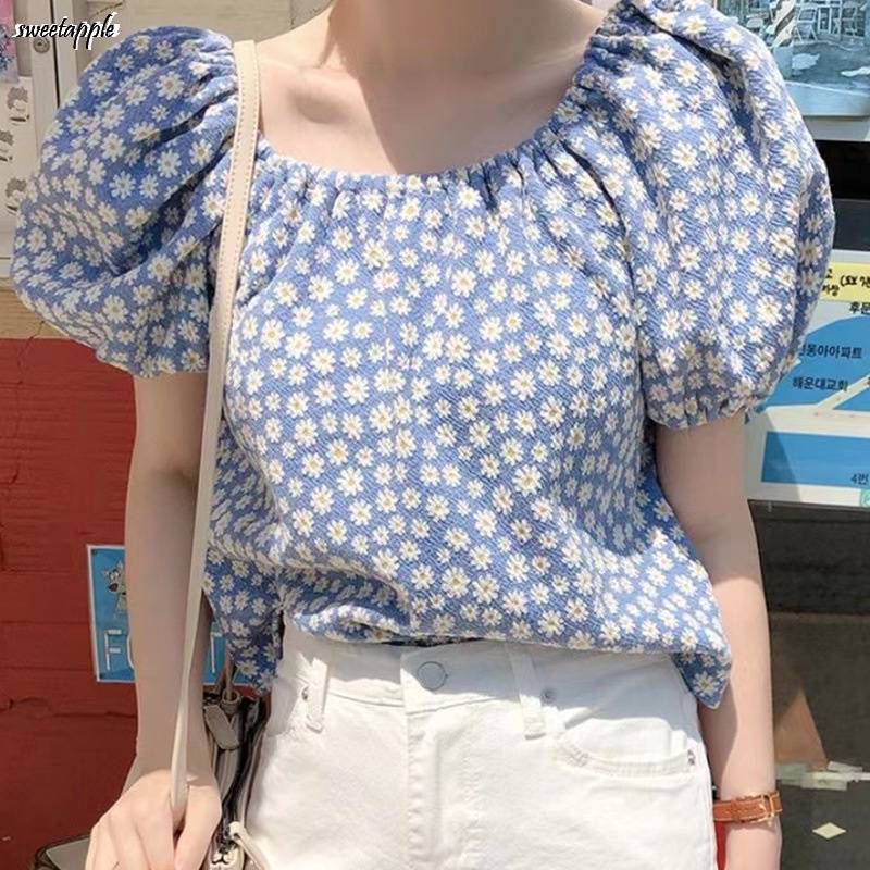 🌼 เสื้อเชิ้ต แขนตุ๊กตา ลายดอกเดซี่สีฟ้า สวย สดใส เปลี่ยนทรงเป็นปาดไหล่ก็น่ารัก 🌼 #7771 - รูปที่ 6