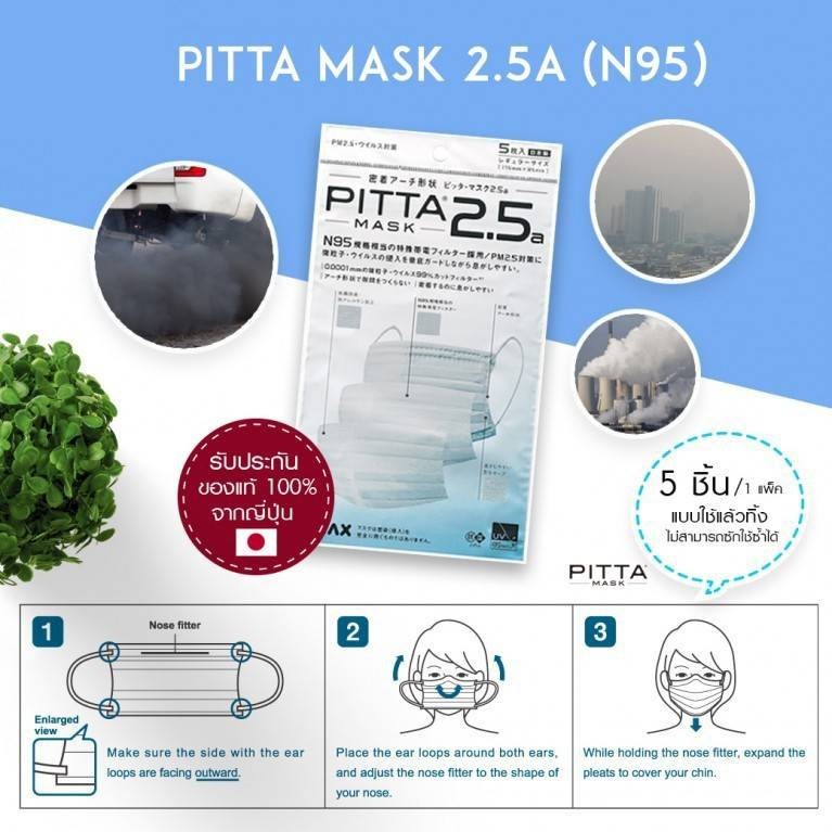 PITTA MASK 2.5A (N95) หน้ากากอนามัย รับประกันของแท้ 100% จากญี่ปุ่น (รุ่นพิเศษมาตรฐาน N95)