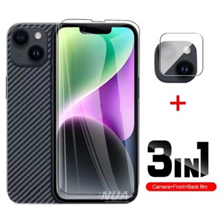 3in1 นําไปใช้กับ แอปเปิ้ล 14/14 Pro/14 Plus/14 Pro Max ฟิล์มเลนส์กล้อง + ฟิล์มกระจกเต็มจอ+ ฟิล์มหลัง ฟิล์มกันกระแทกขอบดำ