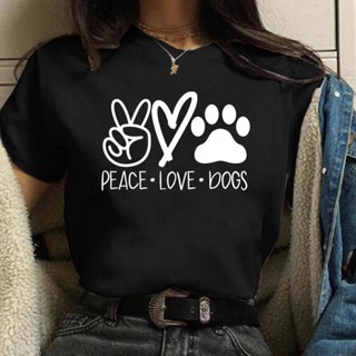 เสื้อยืดเปล่า Nieuwe Vrouwen เสื้อยืด Vrede Liefde Honden 90S Ulzang พิมพ์สัตว์ Dames พิมพ์เลดี้สตรี Grafische T Top Ove