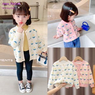 เสื้อแจ็คเก็ตสาวเสื้อกันหนาวเสื้อกันหนาวเด็กสาวฤดูใบ เสื้อสเวตเตอร์ลายดอกไม้ขนาดเล็ก เสื้อโค้ทอุ่น