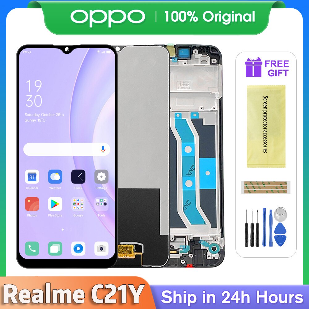 6.5 หน้าจอสําหรับ Oppo Realme C21Y RMX3261 RMX3263 จอแสดงผล LCD Touch Screen Digitizer Assembly แผง 