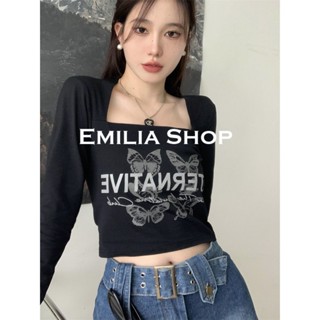 EMILIA SHOP  เสื้อ เสื้อครอป เสื้อผ้าแฟชั่นผู้หญิง เสื้อแขนยาวไหมพรม 2022 ใหม่  Korean Style ทันสมัย ins Trendy S031081 36Z230909