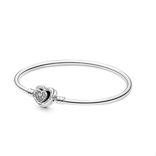 [พร้อมส่ง สินค้าแท้ 💯] แถมกล่อง Pandora Moments Entwined Infinite Hearts Clasp Bangle (Size 17)