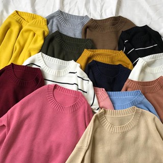 XIAOZHAINV เสื้อยืดแขนยาวหลากสี ลายทางด้านบน เสื้อขนสัตว์ถัก Sweater