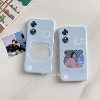 เคสโทรศัพท์  Ready Stock Simple Phone Casing OPPO A17 A77s A77 5G A57 4G 2022 New Photo Frame Blue Bear Pattern Smartphone Case Shockproof Protection Cover TPU Silicone Softcase เคส