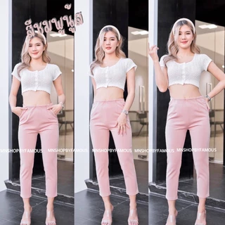 🍒G7🍒กางเกงผ้าโรเซฟ-ไม่มีขอบขาเดฟ-7ส่วนเอวสูง-ไซส์S-2Xl