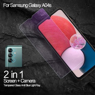 2 in 1 ฟิล์มกระจกนิรภัยกันรอยหน้าจอ กันแสงสีฟ้า สําหรับ Samsung Galaxy A04s A33 A73 A53 A23 A13 A72 A52S A52 A42 A32 A22 A12 A02 5G 4G