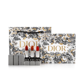 Dior ชุดเดรสลิปสติก เนื้อแมตต์ ลายสก๊อต ดอกกุหลาบแห้ง สามชิ้น