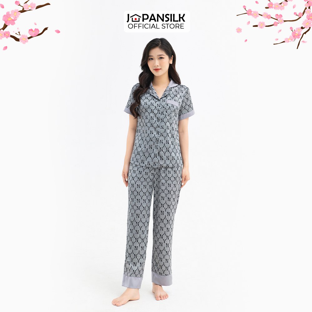 JAPAN SILK Premium Japanese SILK Pajama Set แขนสั้นและกางเกงขายาวลายหรูหรา