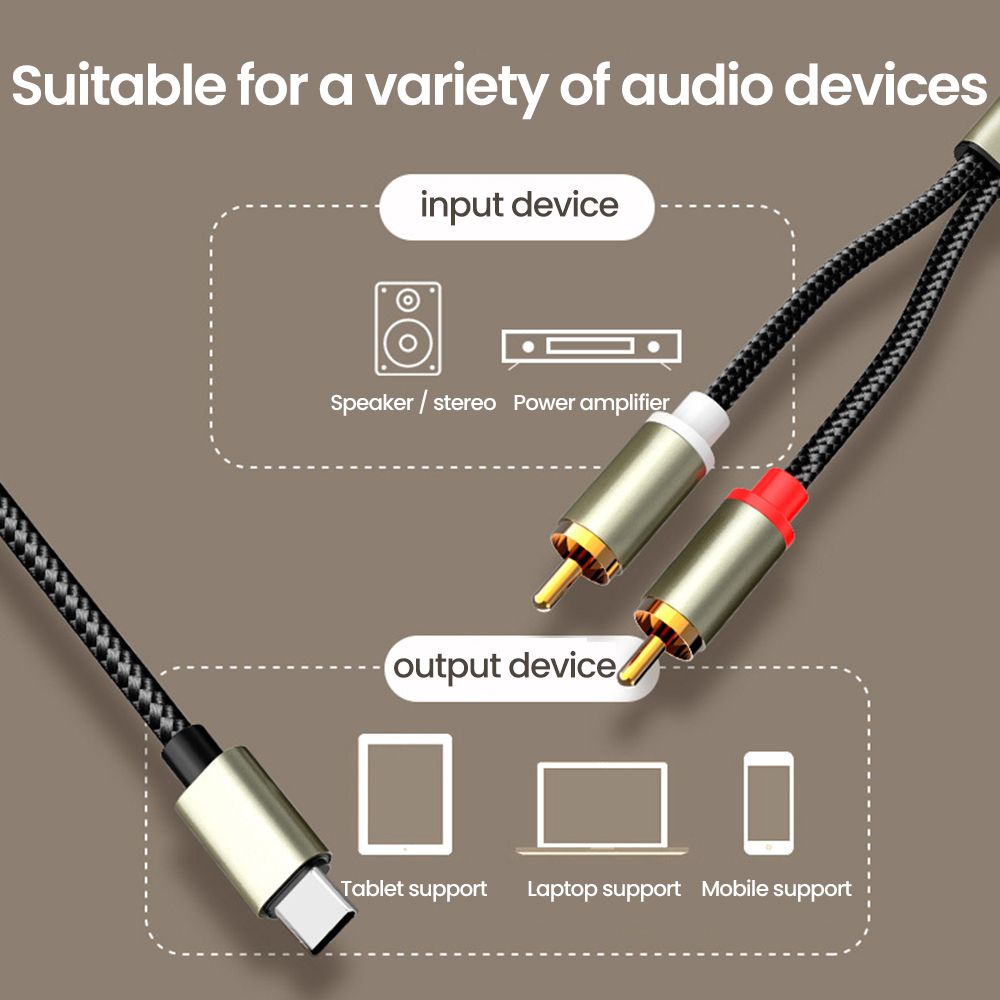 ⊕Type C To RCA Audio Cable 2 RCA Aux Cord Converter USB C Audio Line for Lapp Mobile Phone Speaker Amplifier 1m #5