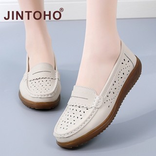 【JINTOHO】รองเท้าโลฟเฟอร์ พื้นแบน ระบายอากาศ กันลื่น ใส่สบาย สีดํา สําหรับหญิงตั้งครรภ์ เดินกลางแจ้ง