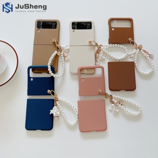 Jusheng เคสโทรศัพท์มือถือ ลายนางฟ้า ประดับมุก พร้อมสร้อยข้อมือ แฟชั่น สําหรับ Samsung Z Flip4 Z Flip3