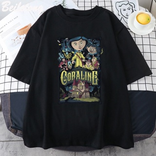 เสื้อยืด ผ้าฝ้าย 100% พิมพ์ลายกราฟฟิค Coraline &amp; The Secret Door สําหรับผู้ชาย และผู้หญิงS-5XL