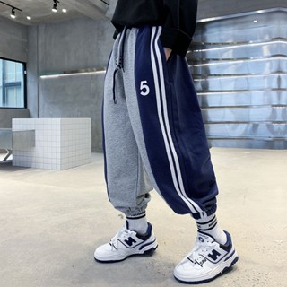 Pants🍀กางเกงกีฬาเด็กในหนุ่มใหญ่เวอร์ชั่นเกาหลีของกางเกงเลกกิ้งหลวมสบายๆชายหล่อถนนกางเกงขายาวสีตี