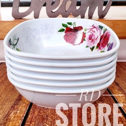 6.ชิ้น ROSE MOTIF SQUARE BOWLS, THICK และ STRONG, ANTI-HOT MELAMINE WARE MATERIAL