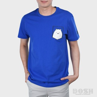 Tee DOSH:MENS T-SHIRTSเสื้อยืด คอกลม แขนสั้น สีน้ำเงิน ลิขสิทธิ์แท้ WE BARE BEARS รุ่นDBBMT5013-BU