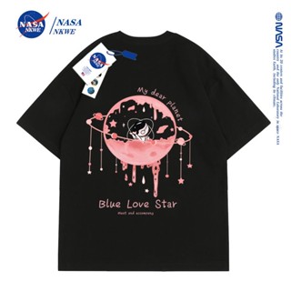 เสื้อยืดแขนสั้นลําลอง คอกลม ผ้าฝ้าย ทรงหลวม พิมพ์ลาย NASA สวมใส่สบาย แฟชั่นฤดูใบไม้ผลิ และฤดูร้อน