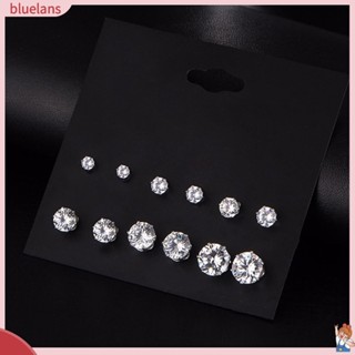 ต่างหูทรงกลมประดับเพชร Cubic Zirconia ทรงกลม B 2_6 คู่