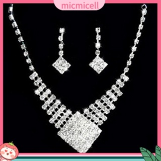 (micmicell) Lady White Gold Plated Rhinestone Bridal Wedding Pendant Necklace Earrings Set