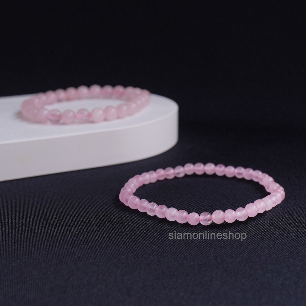 ROSEQUARTZ หินโรสควอตซ์ เลือกขนาดเม็ดหินได้ (4-12 มม.) หินแห่งความรัก และการให้อภัย สร้อยข้อมือหินแท้ by siamonlineshop