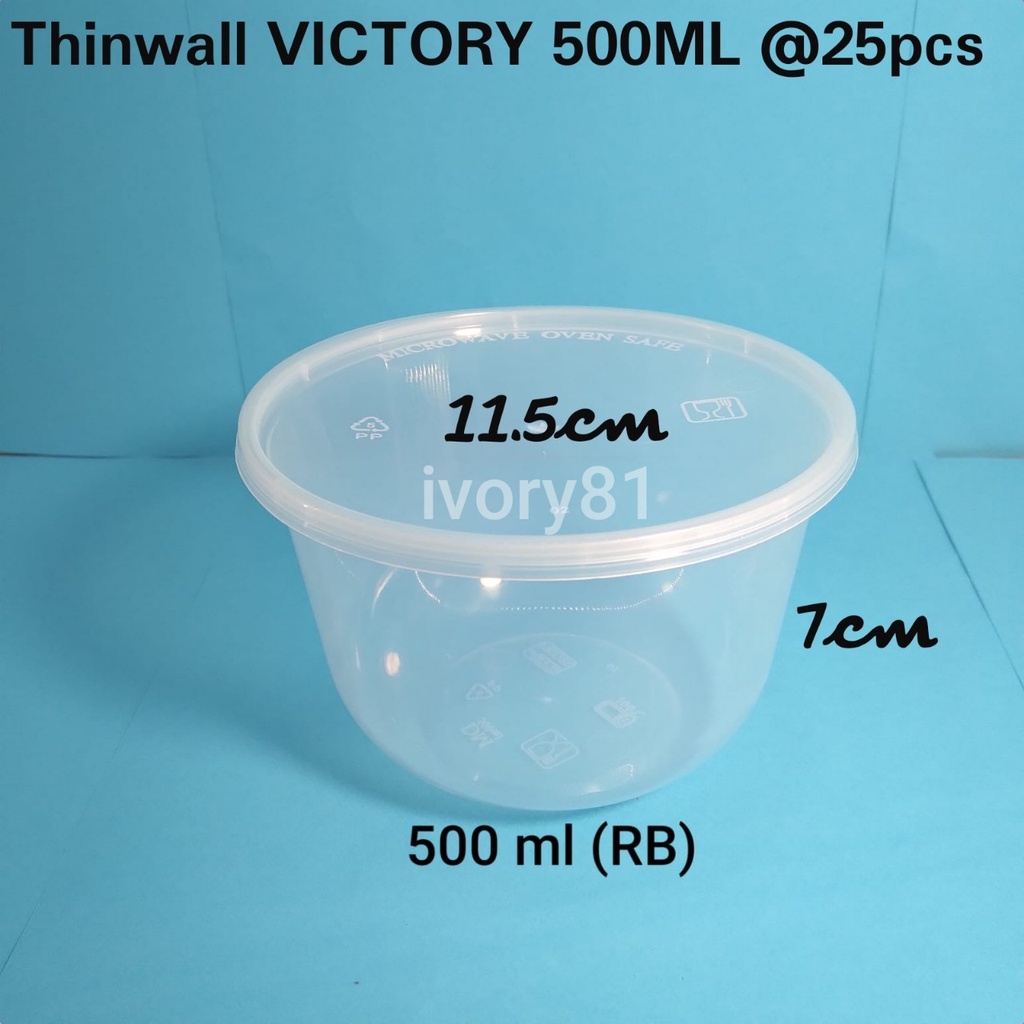 กล่องใส่อาหาร Thinwall 500ml VICTORY / ชามสลัด 500ml / ถ้วยพุดดิ้ง 500ml / ชามพลาสติก / ชามใส