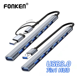 Fonken อะแดปเตอร์ฮับ USB 3.0 Type C 7 พอร์ต ความเร็วสูง สําหรับแล็ปท็อป พีซี ฮาร์ดไดรฟ์ เมาส์ คีย์บอร์ด