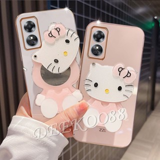 เคสโทรศัพท์มือถือแบบนิ่ม TPU ลาย KT น่ารัก พร้อมกระจก สําหรับ OPPO A17 A77S A77 A57 A76 A96 Reno8 Reno7 Z Pro 5G 4G Reno 8 8Z 8Pro 7 7Z 7Pro OPPOA17 OPPOA77