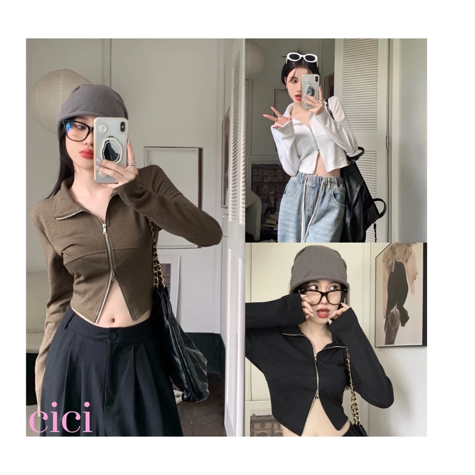 ส่งทันที Cici (J271)เสื้อแขนยาวไหมพรม คอเต่า ดีเทลซิปหน้าสีพื้น สวยชิคใส่กับอะไรก็รอด